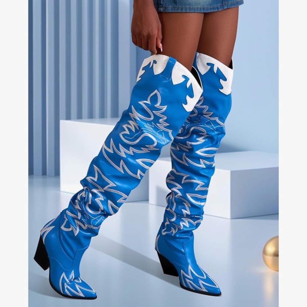 Blue Western-Style Women's Boots - Picture 3 of 4